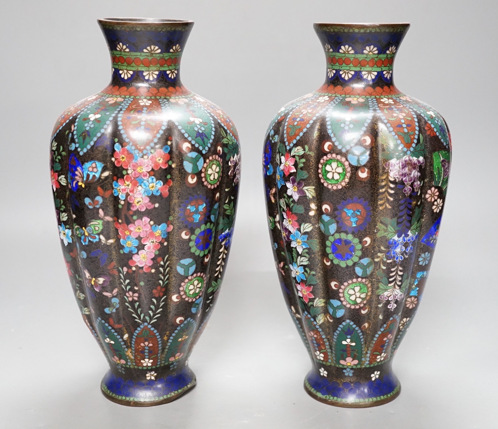 A pair of Japanese cloisonné enamel vases, 26cm